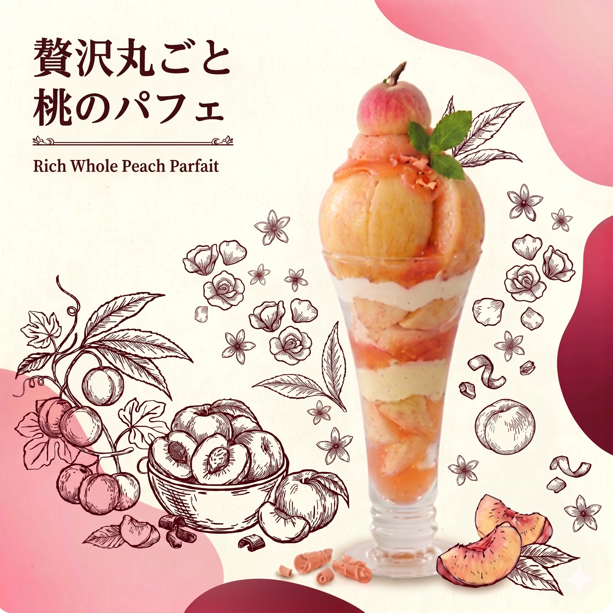 【7/6〜期間限定】贅沢丸ごと桃のパフェが新登場！